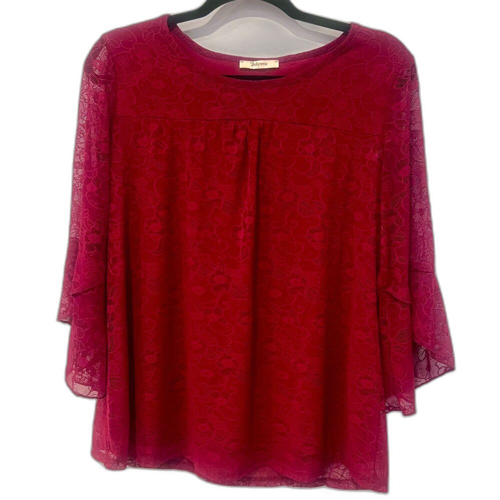 Bebonnie Women's red lace top - Bell Sleeves, Size Large